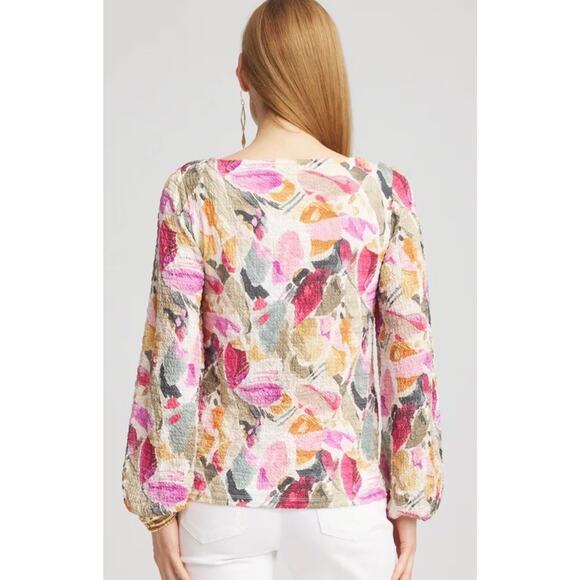 Chico’s Smocked Boatneck Top Long Sleeve Floral Color Size XXL - Picture 2 of 10